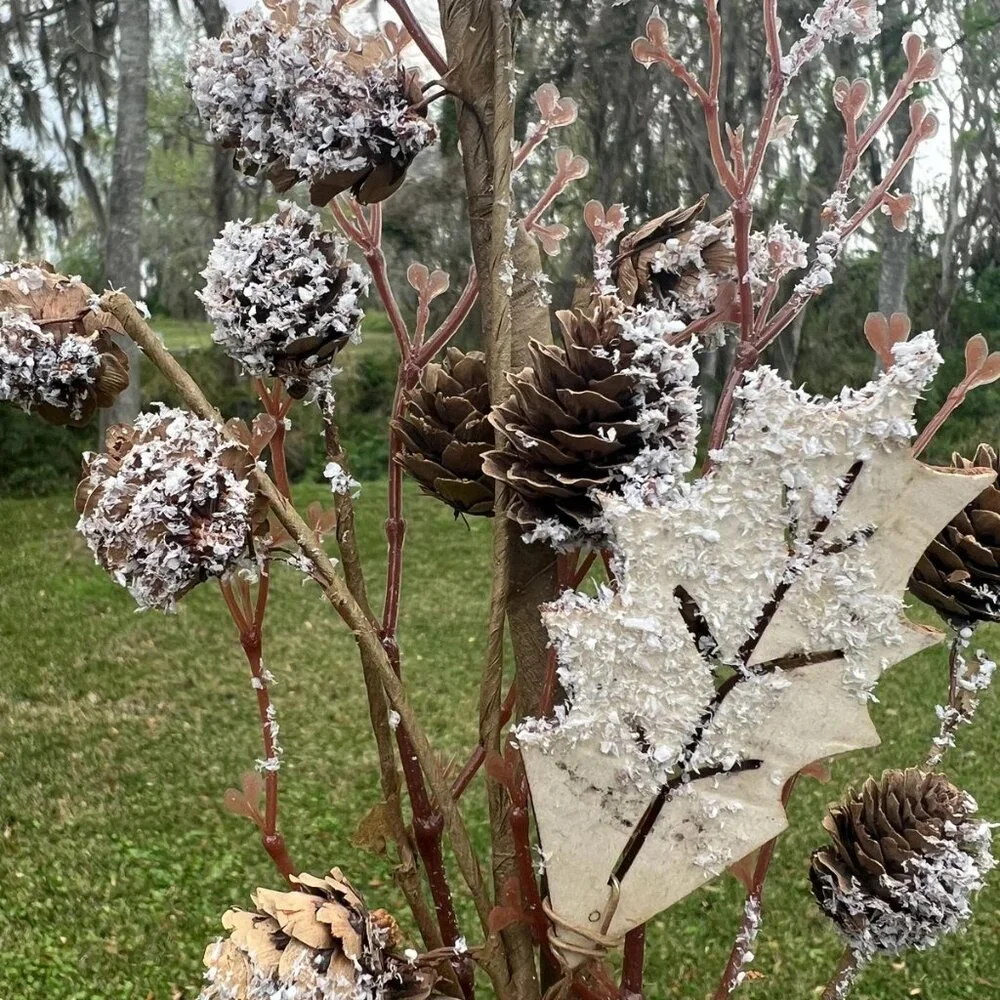 Christmas Snow Covered Frosted Birch Pinecone Stem Branch Pick Craft Supplies
